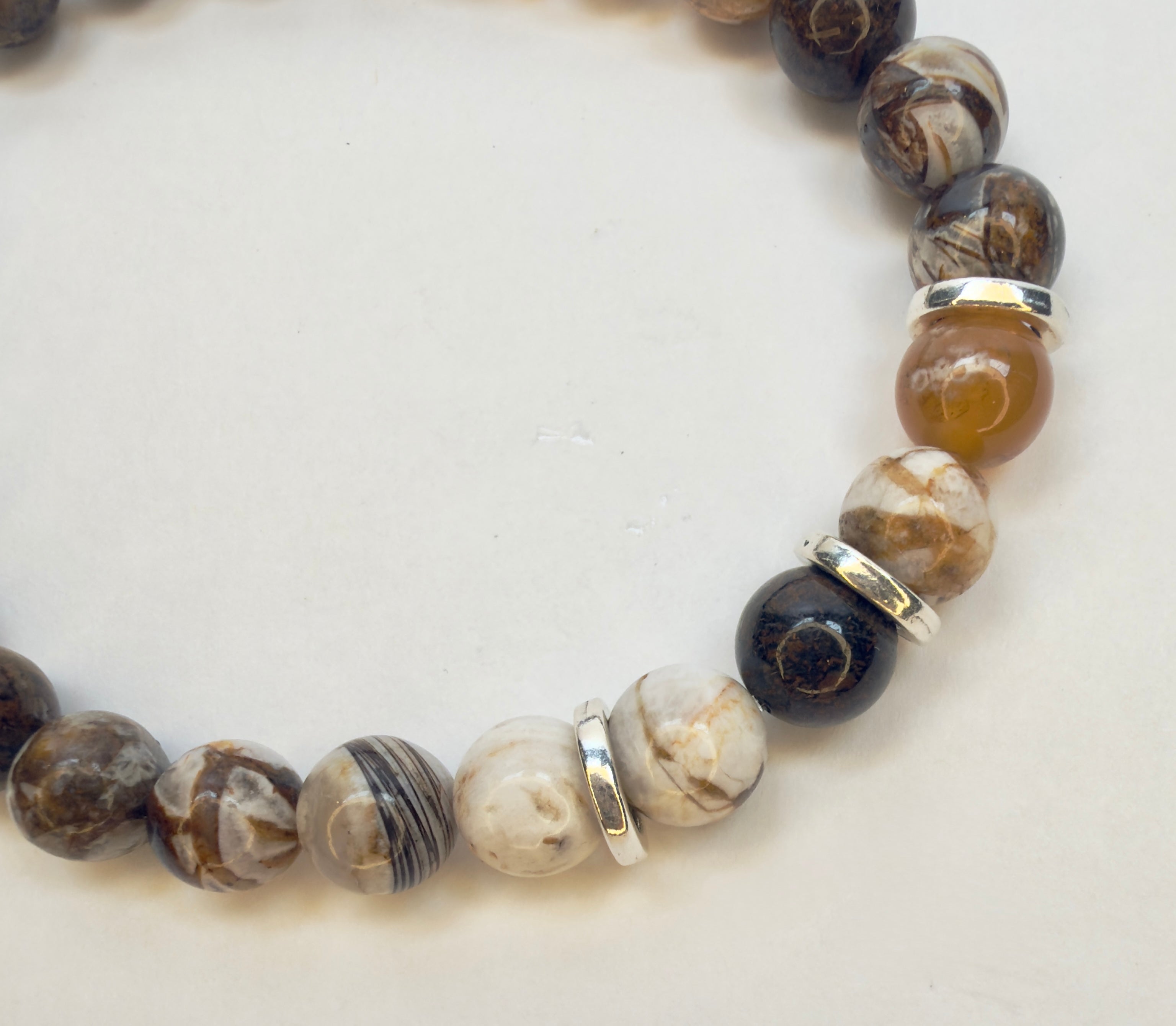 The Henley - Petrified Wood and Sterling Silver Beaded Bracelet