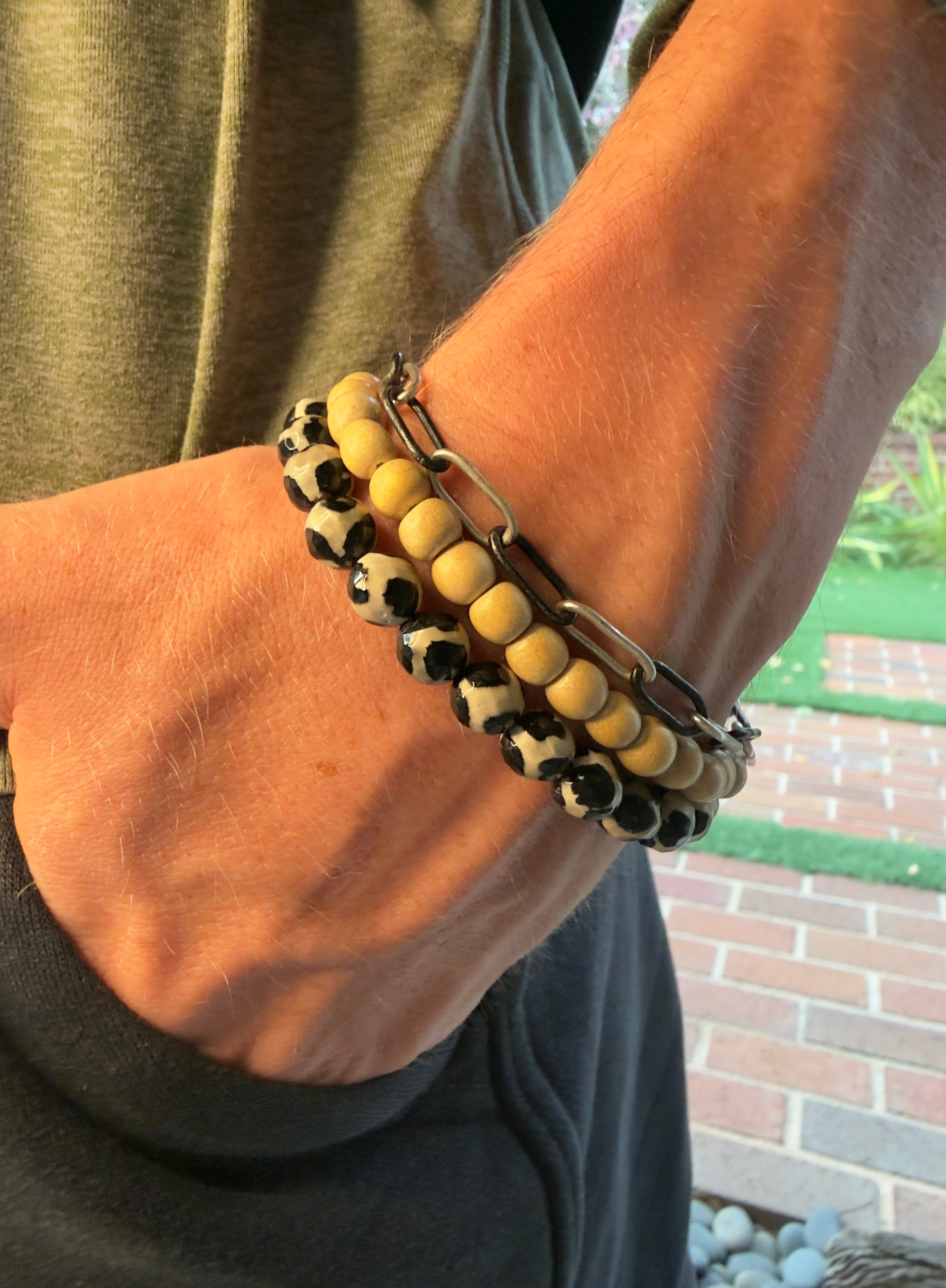 The Barson - Wood with Jasper and Agate Accents Beaded Bracelet