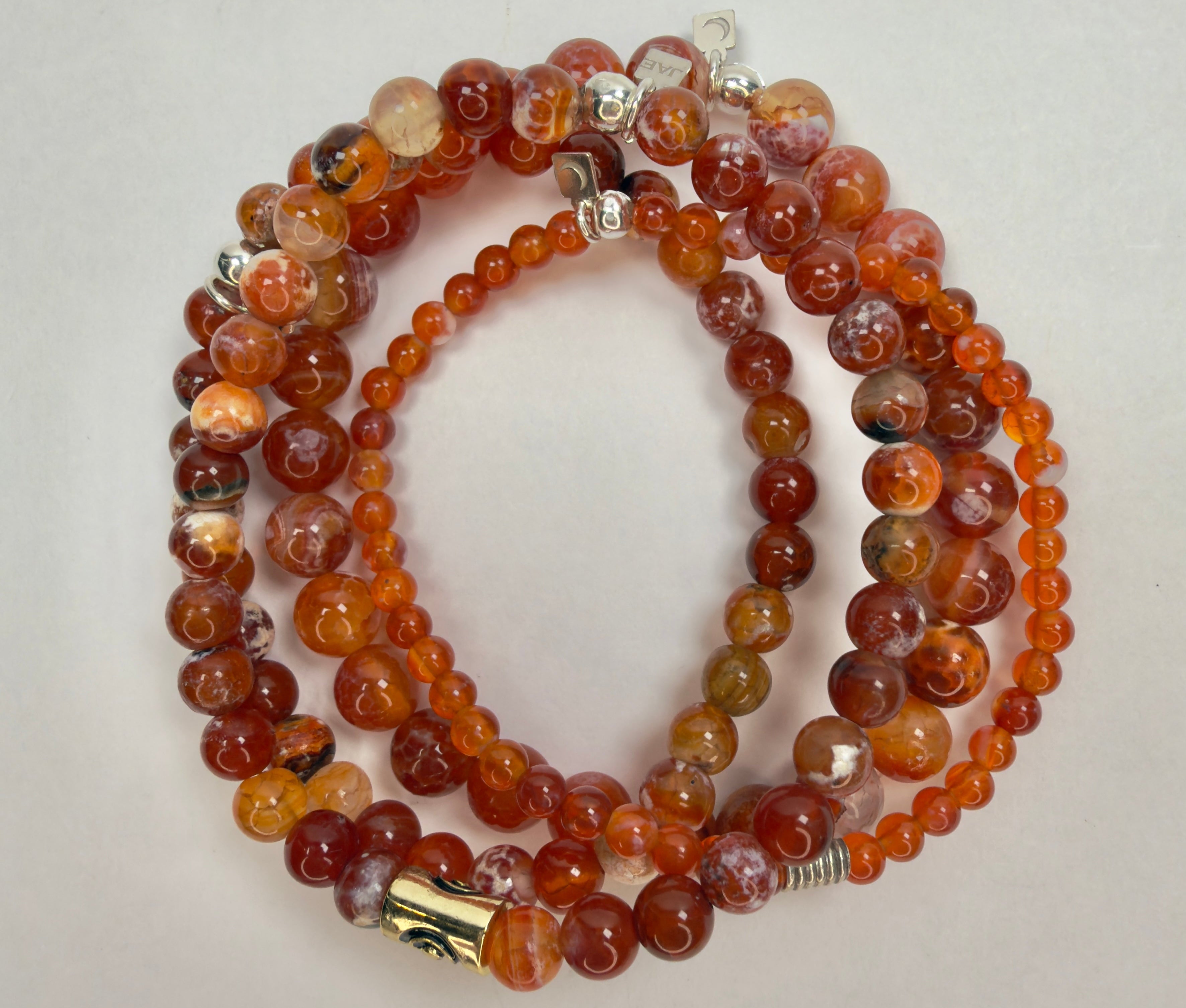 The Hucknall - Fire Crackle Agate and Silver Beaded Bracelet