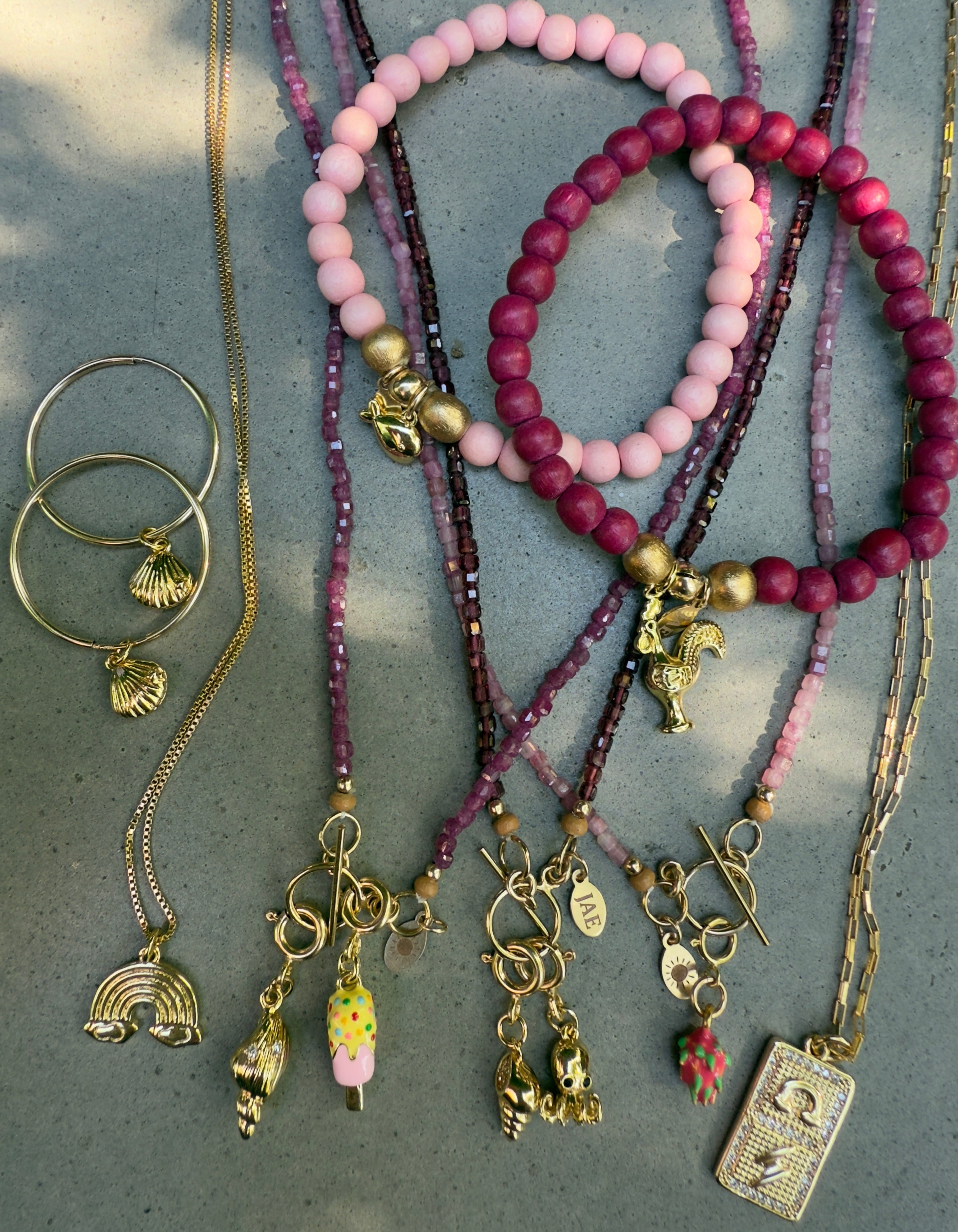Pink Tourmaline Faceted Cube Beaded Necklace with Toggle Clasp