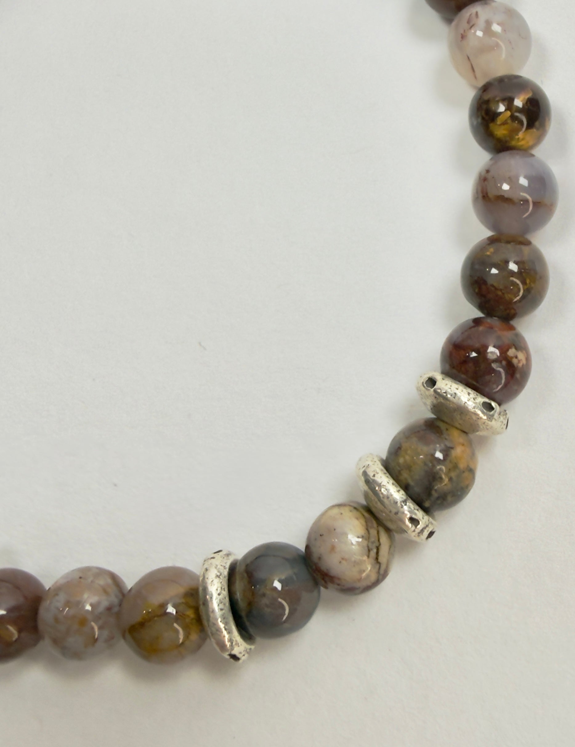 The Brian - Petrified Wood and Fine Silver Beaded Bracelet