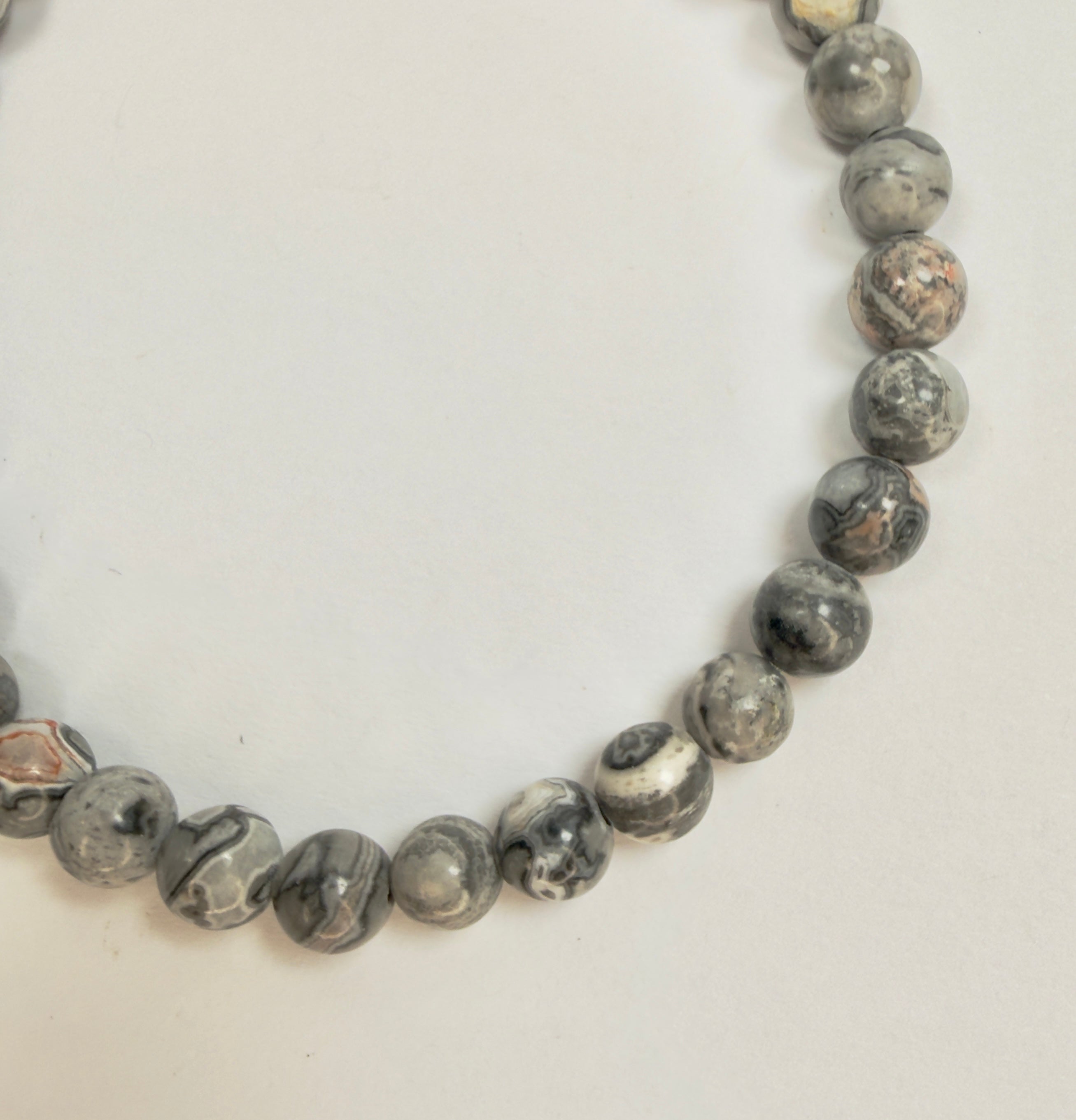 The Neil - Gray Patterned Agate Beaded Bracelet