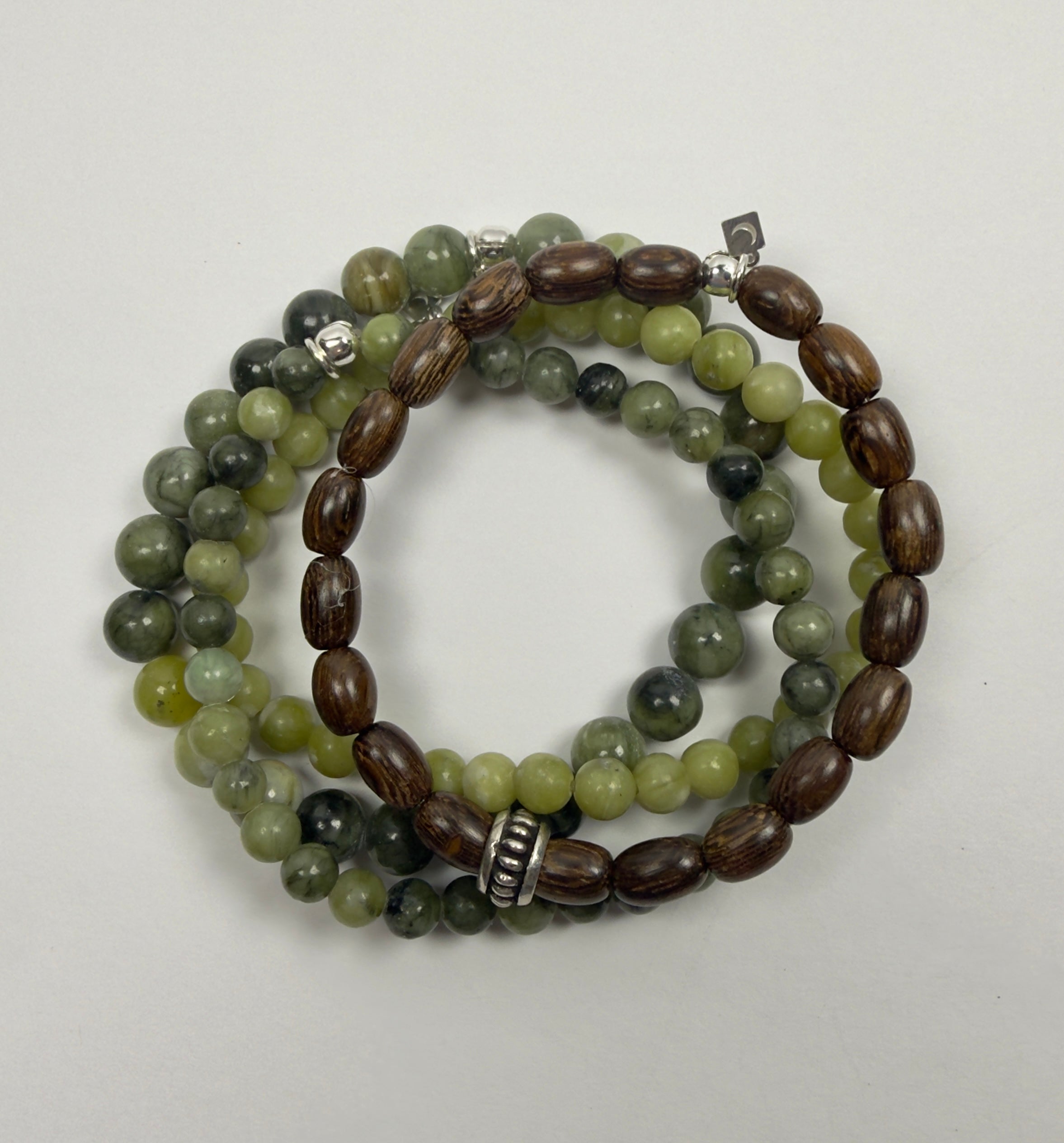 The Luis - Wood and Sterling Silver Beaded Bracelet