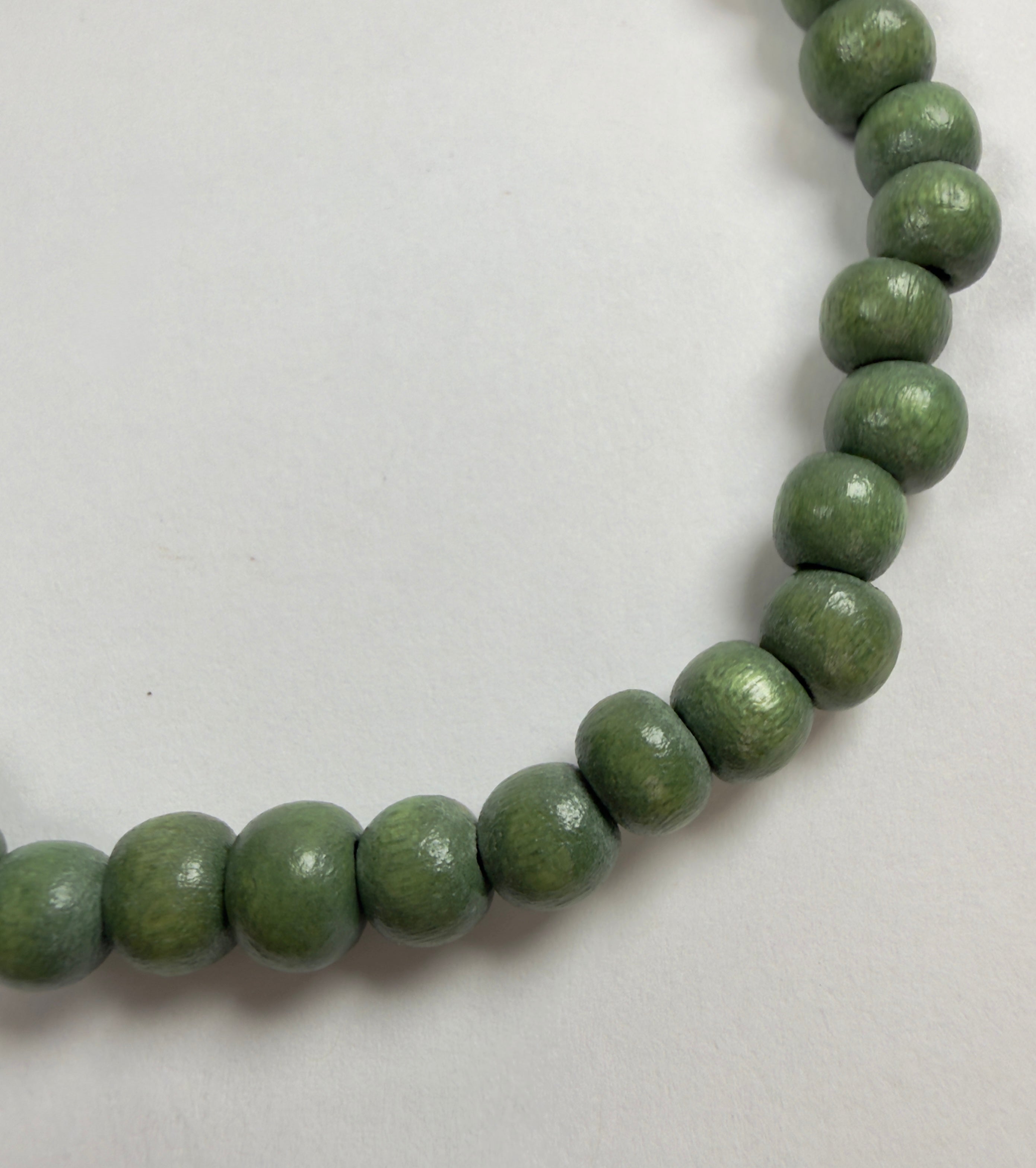 The Essentials Wood Beaded Bracelet in Olive Green