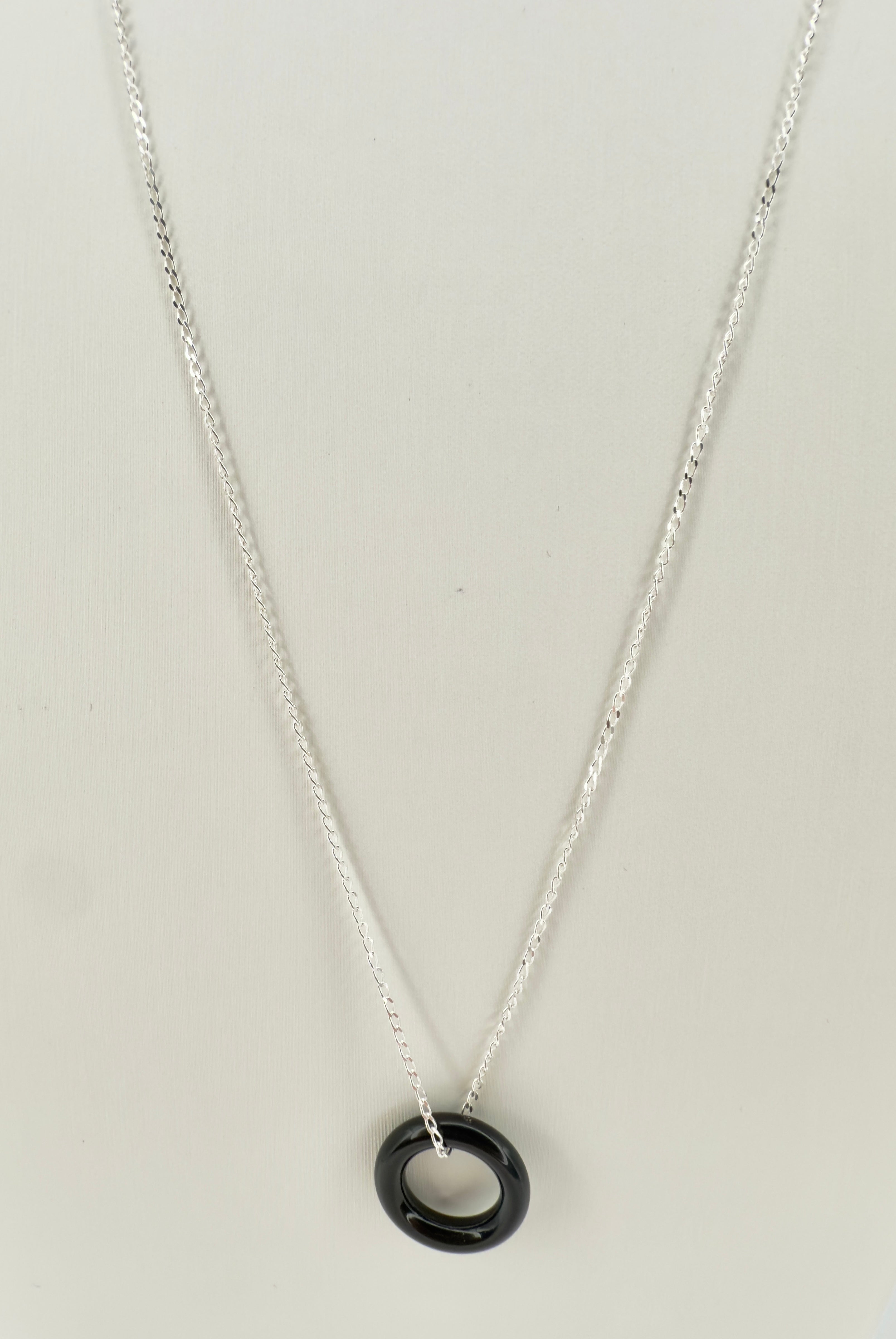 The Joseph - Sterling Silver Cable chain and Black Onyx Floating Ring Necklace - 24"