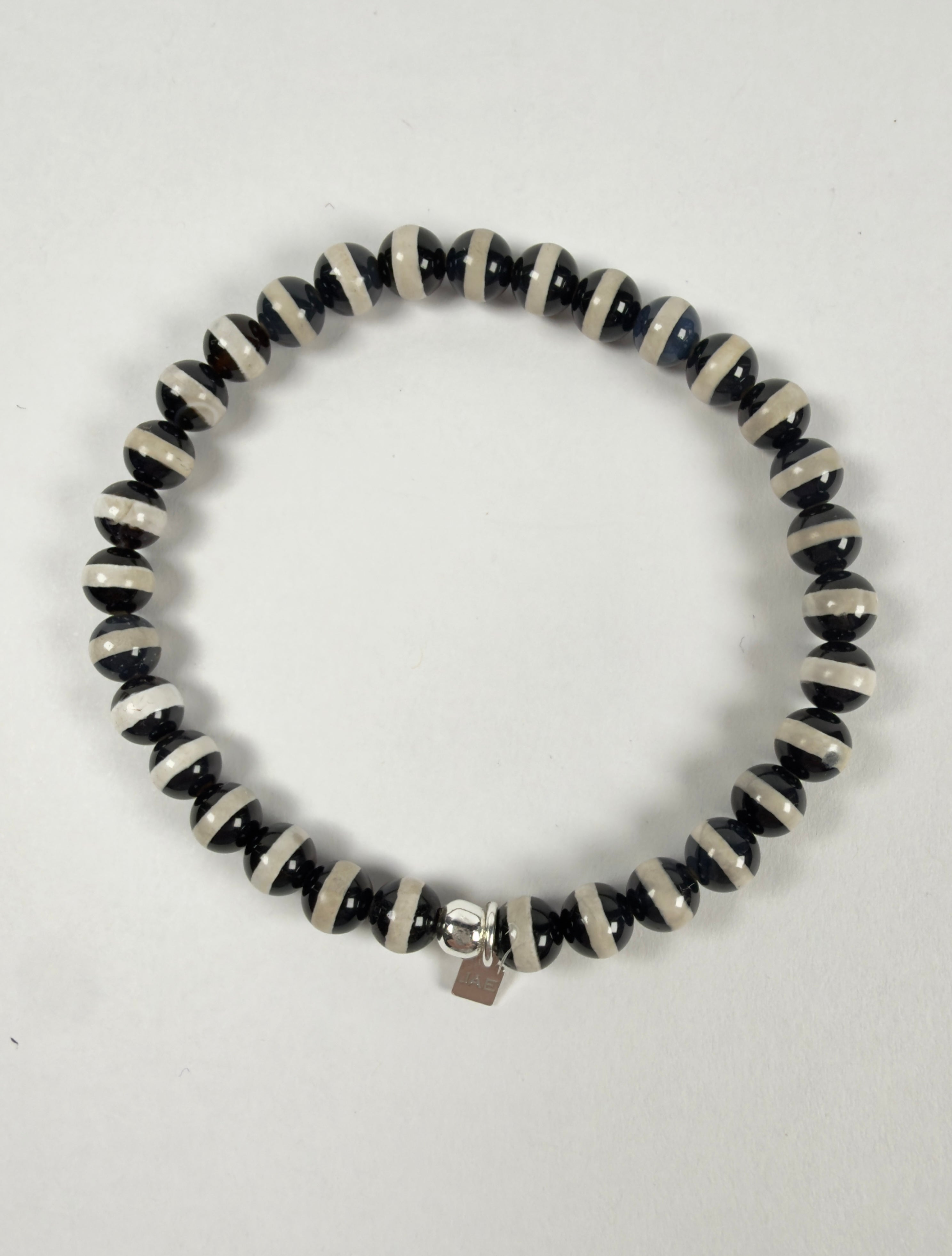 The Terry - Black and White Banded Onyx Beaded Bracelet