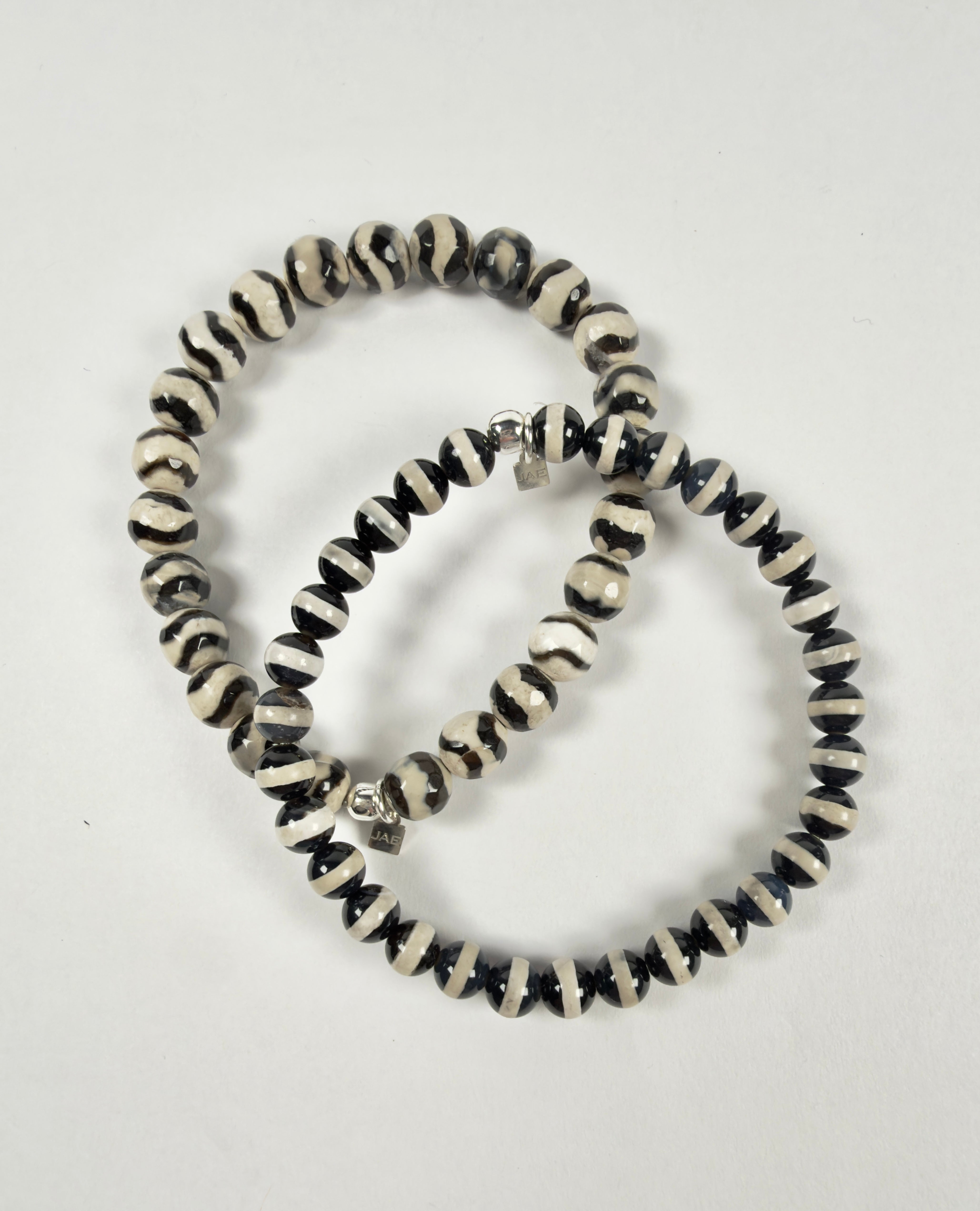 The Terry - Black and White Banded Onyx Beaded Bracelet
