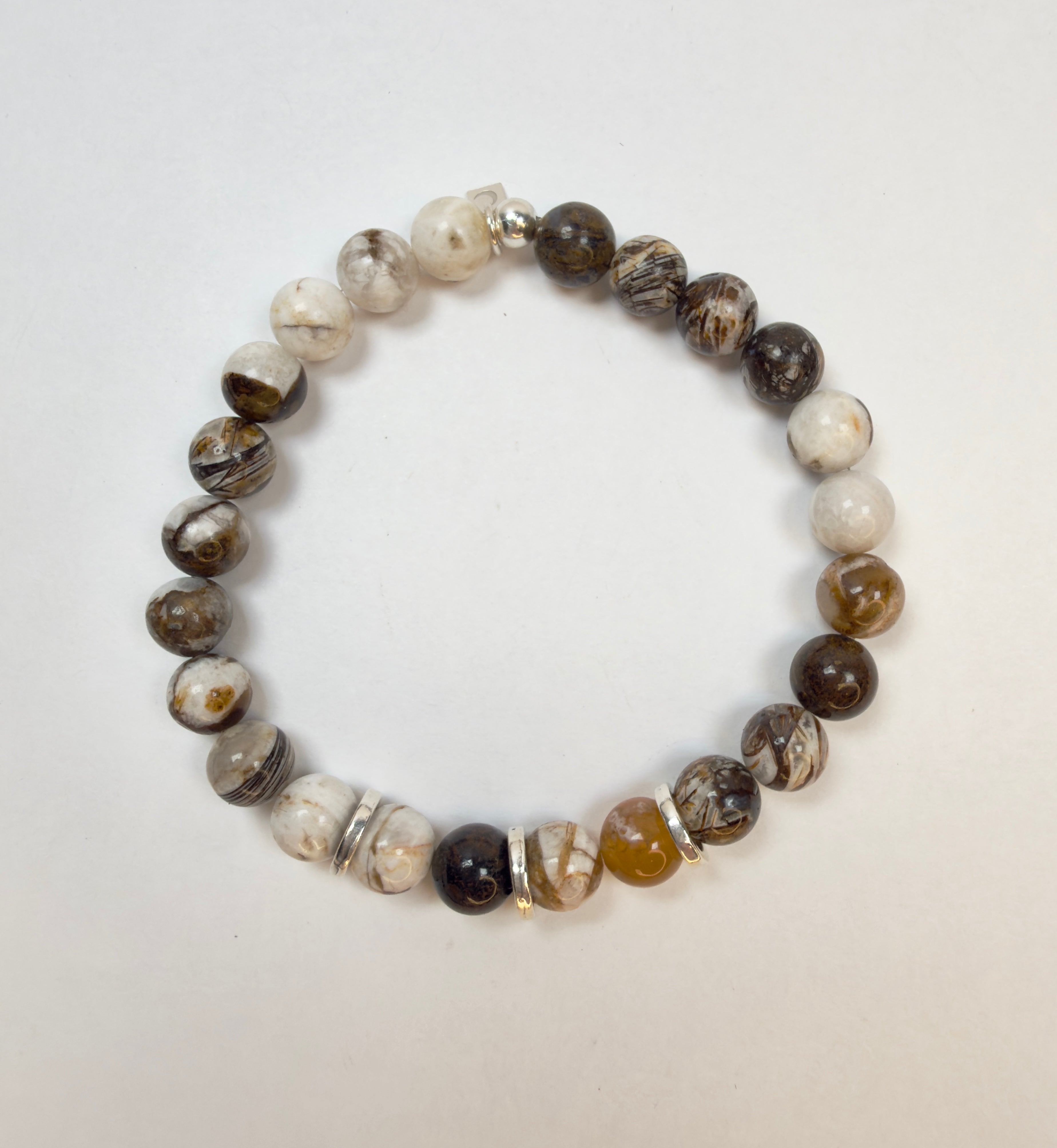 The Henley - Petrified Wood and Sterling Silver Beaded Bracelet