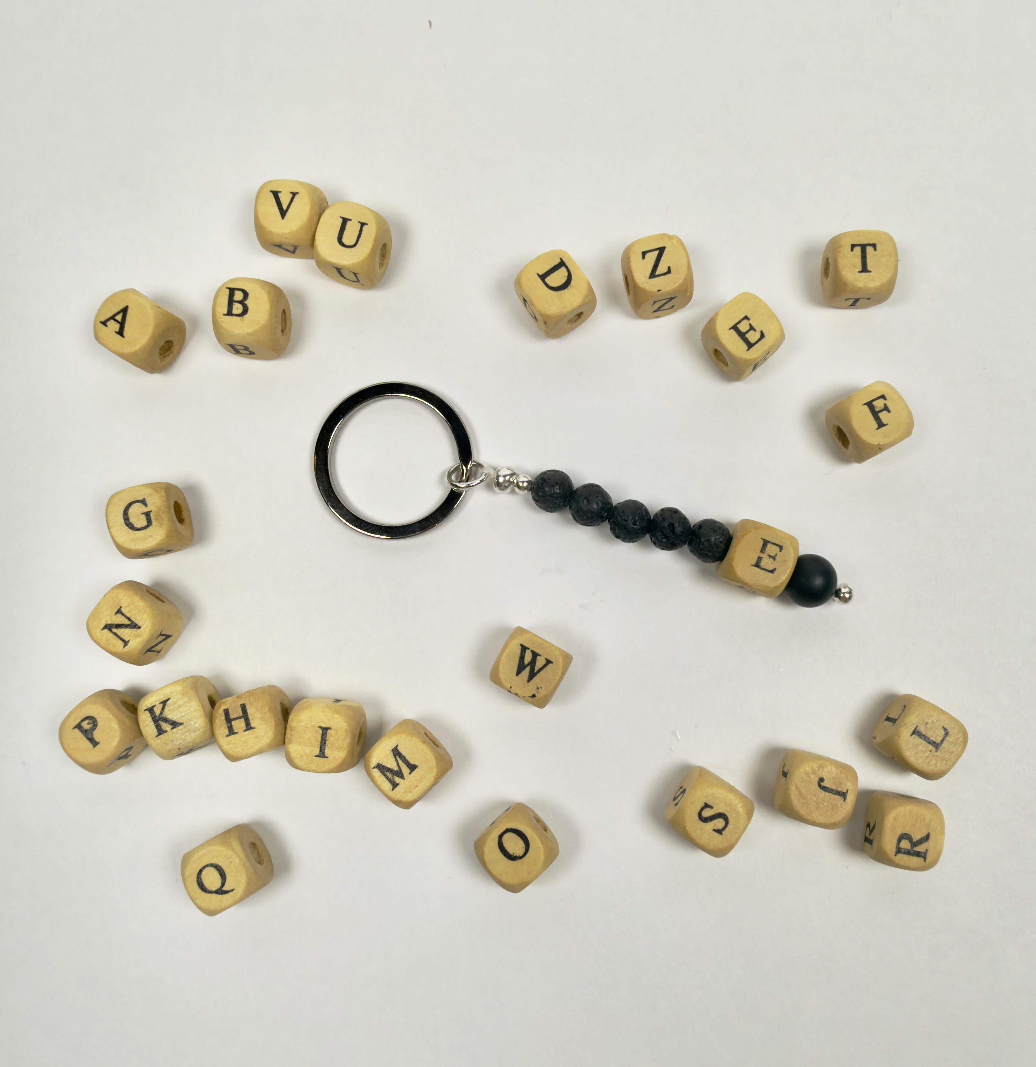 Lava Rock and Wood Initial Block Keychain
