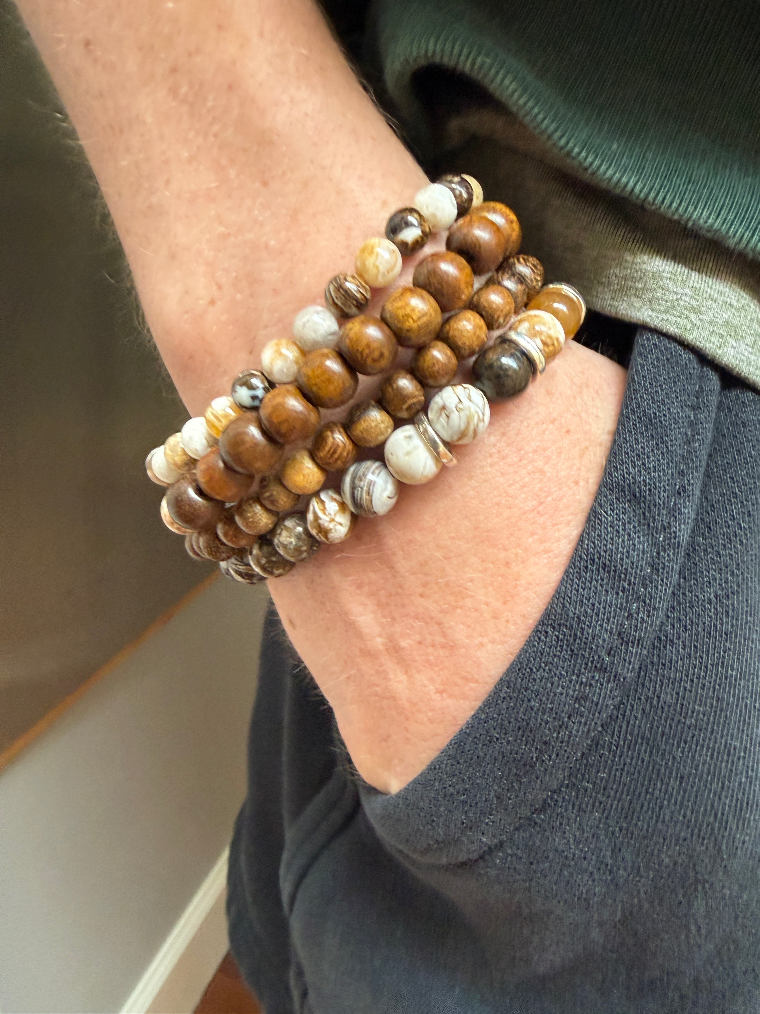 The Henley - Petrified Wood and Sterling Silver Beaded Bracelet