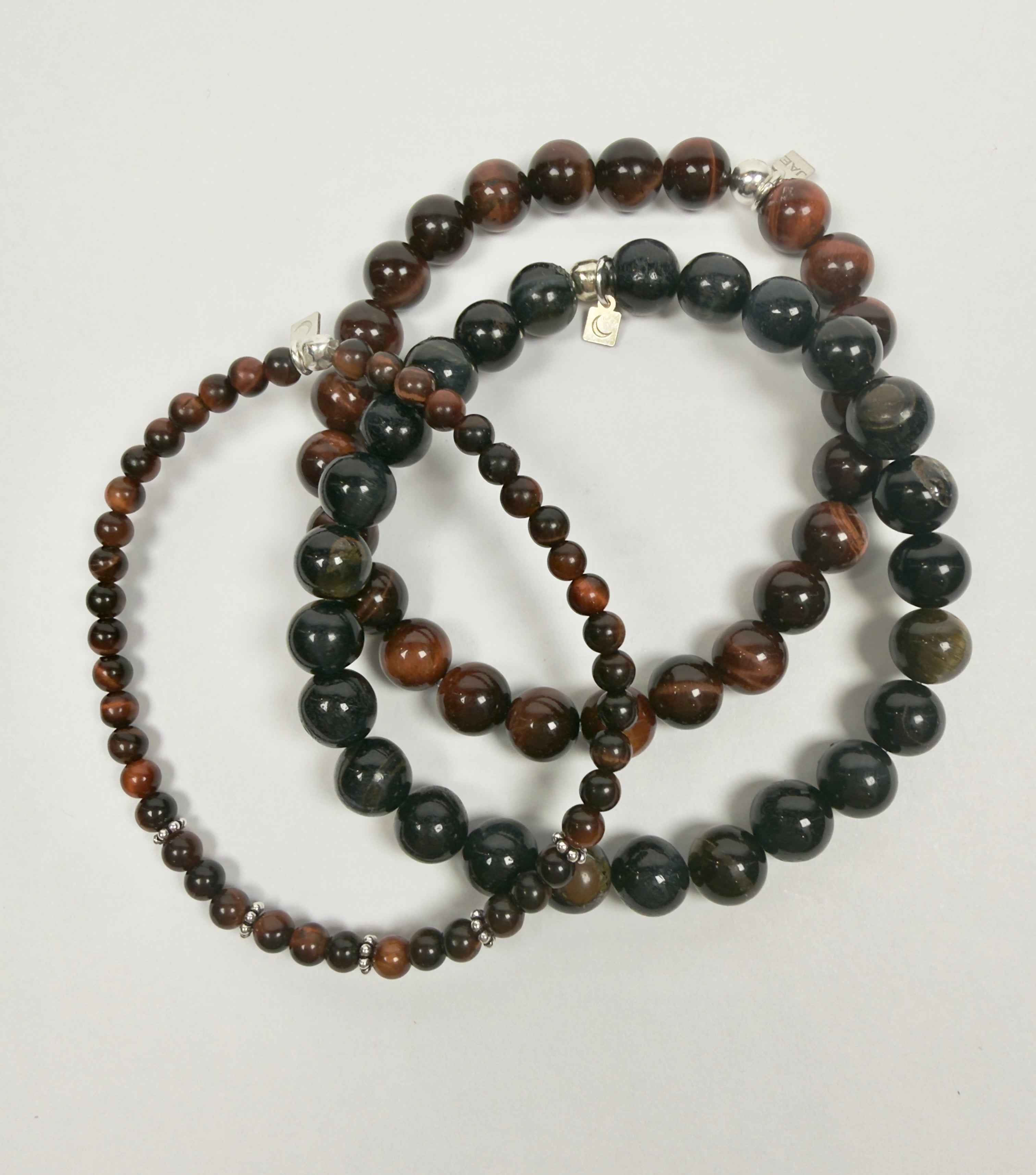 The Kurt - Red Tiger's Eye and Silver Beaded Bracelet