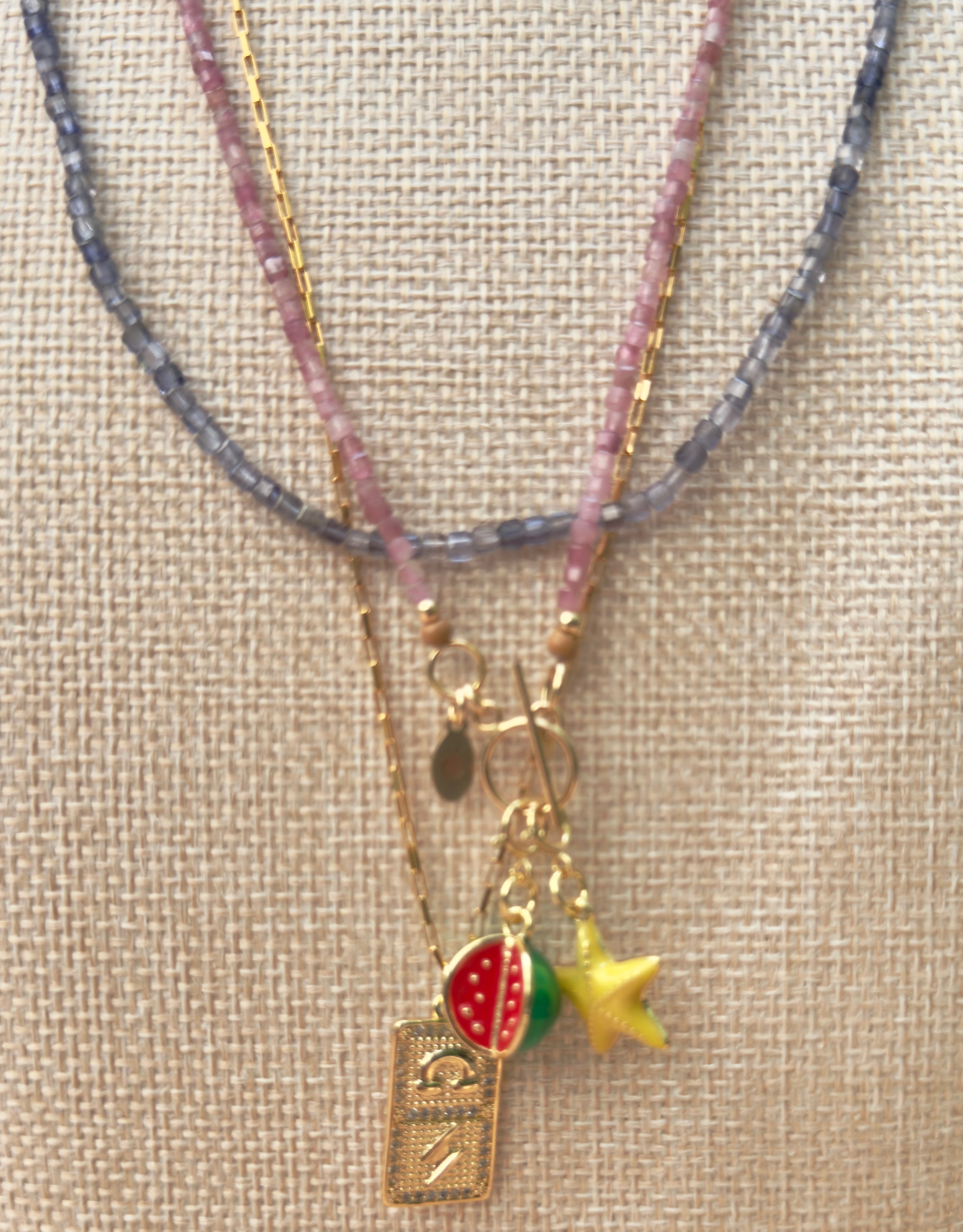Pink Tourmaline Faceted Cube Beaded Necklace with Toggle Clasp