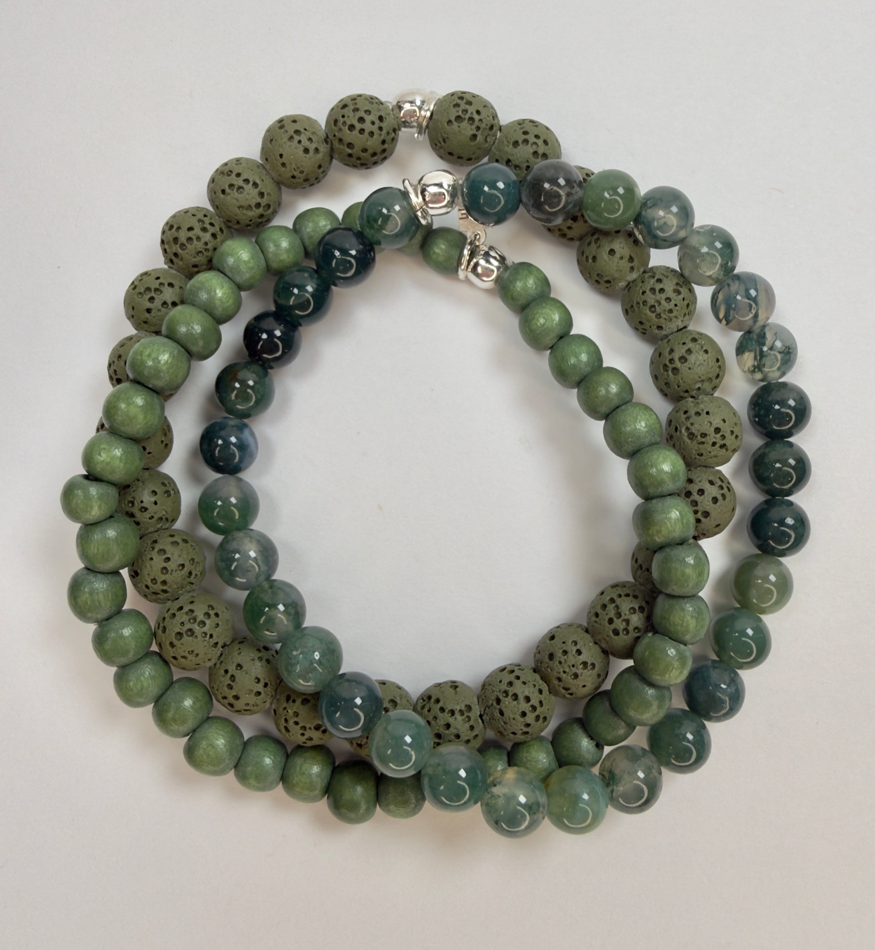 The Essentials Wood Beaded Bracelet in Olive Green
