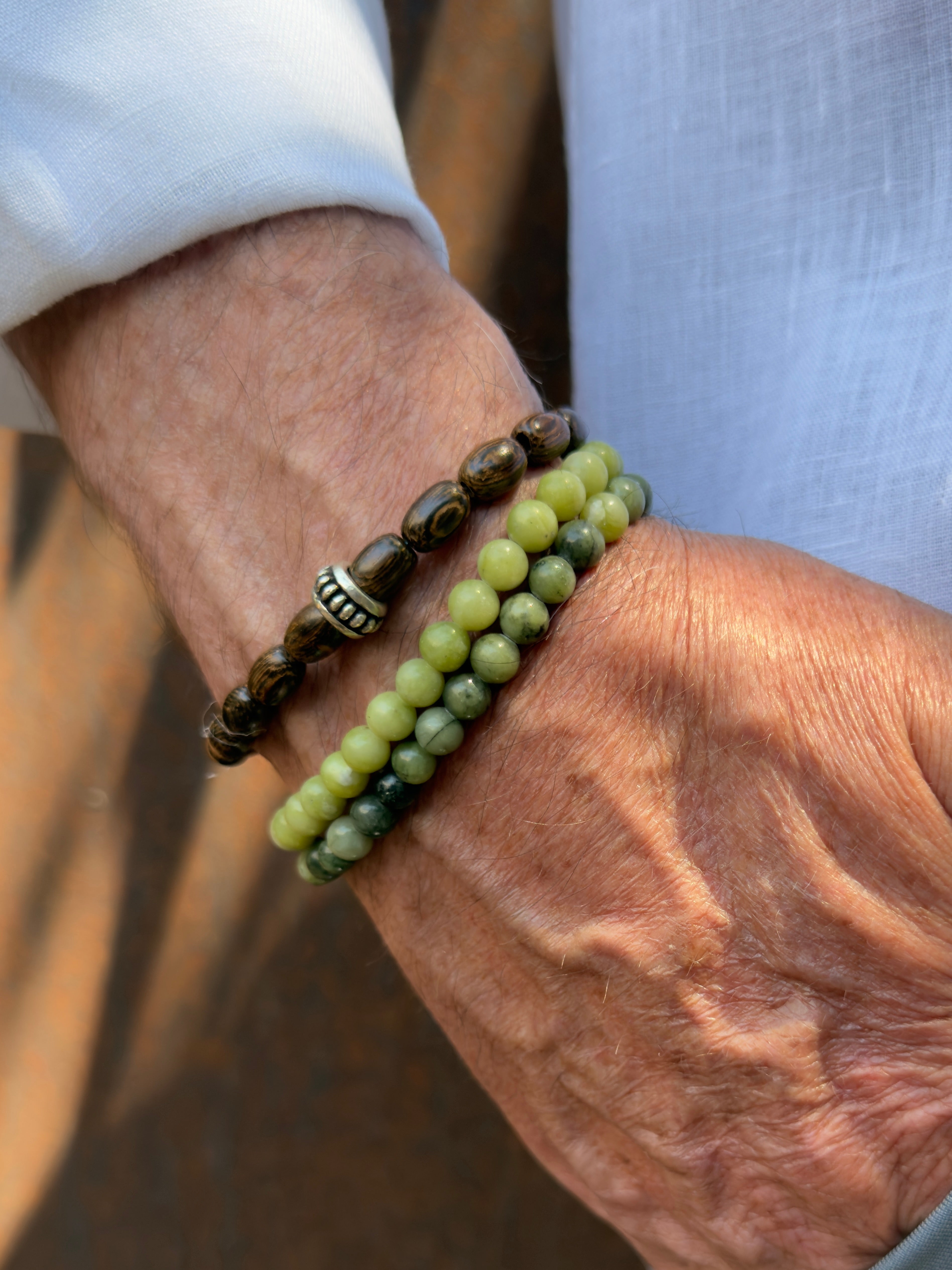 The Luis - Wood and Sterling Silver Beaded Bracelet