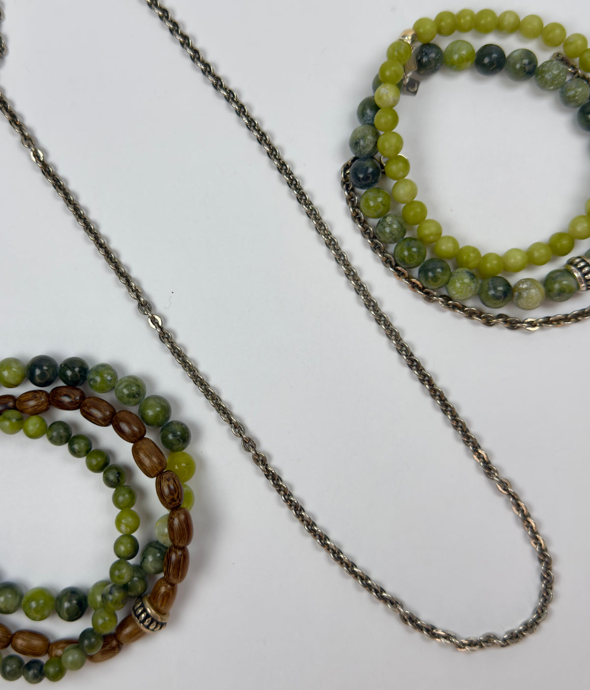 The Ramirez - Green Jasper and Antique Sterling Silver Bead Bracelet