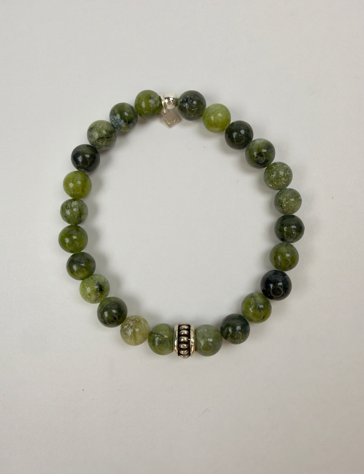 The Ramirez - Green Jasper and Antique Sterling Silver Bead Bracelet